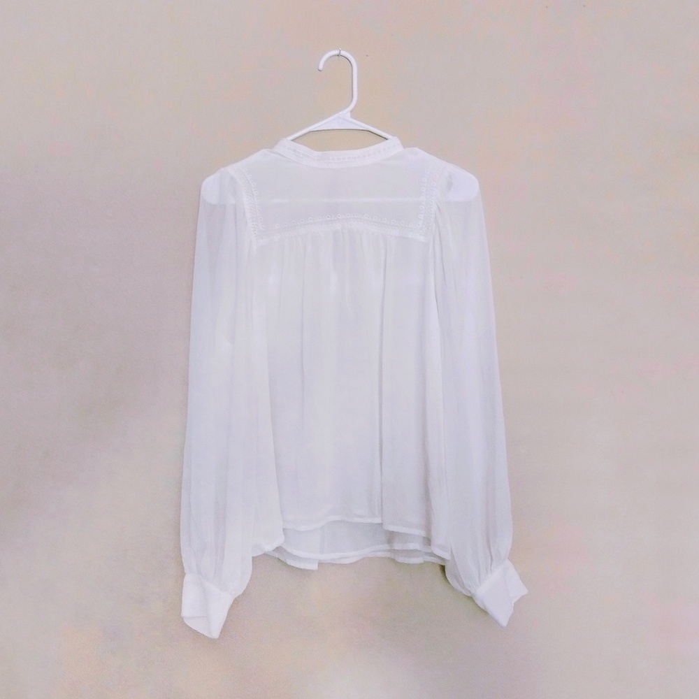 Sheer Embroidered Gap Blouse w/ Keyhole Detail